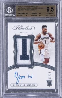 2019-20 Panini Flawless Vertical Patch Autographs #22 Zion Williamson Signed Patch Rookie Card (#13/15) - BGS GEM MINT 9.5/BGS 10